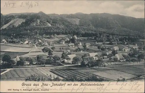 Ansichtskarte Jonsdorf Neu-Jonsforg Panorama mit Mühlsteinbrüchen 1908