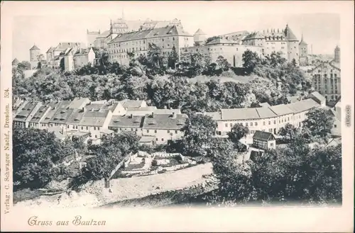 Bautzen Budyšin Blick auf Bautzen mit Wäscheplatz und Höfen 1900