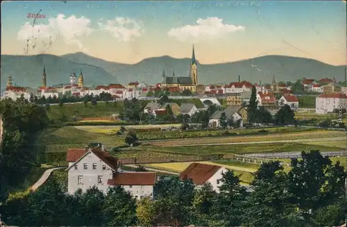 Ansichtskarte Zittau Panorama Blick auf die Stadt 1916