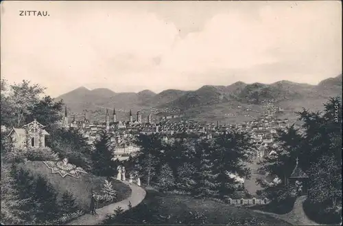 Ansichtskarte Zittau Panorama Blick vom Berg mit Damen 1910