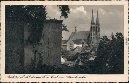 Ansichtskarte Görlitz Zgorzelec Ausblick vom Friedhof zur Peterskirche 1942