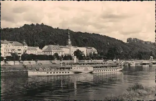 Ansichtskarte Bad Schandau Dampfer Leipzig vor der Stadt 1952 