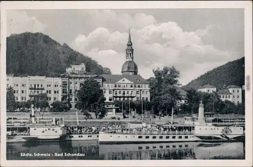 Bad Schandau Dampfer Riesa und Dampfer Leipzig vor der Stadt 1957 