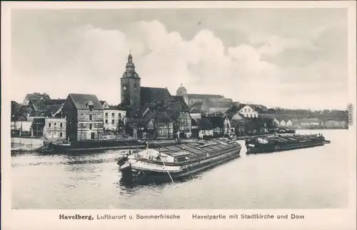 Ansichtskarte Havelberg Havelpartie, Stadt, Kähne 1922 