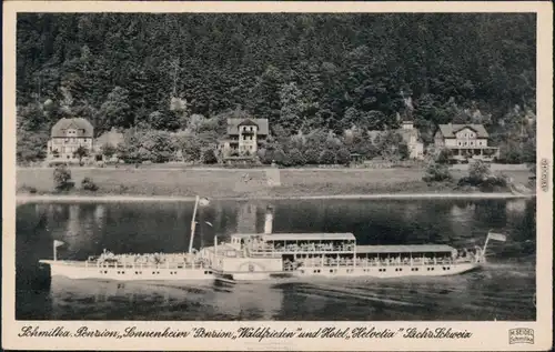 Schmilka Schauffelraddampfer, Pension Waldfrieden Hotel Helvetia 1938 