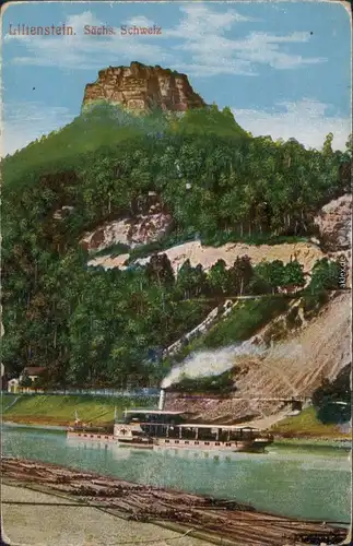 Ansichtskarte Porschdorf-Bad Schandau Lilienstein, Elbdampfer 1905