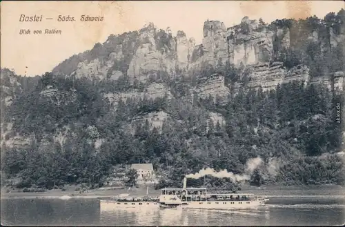 Ansichtskarte Rathen Basteifelsen (Sächsische Schweiz), Elbdampfer 1920