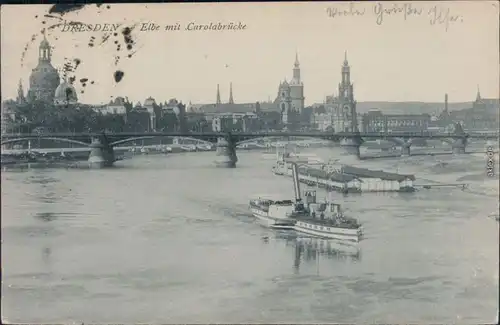 Innere Altstadt-Dresden Carolabrücke / D.-Friedrichs-Brücke, Elbdampfer 1921