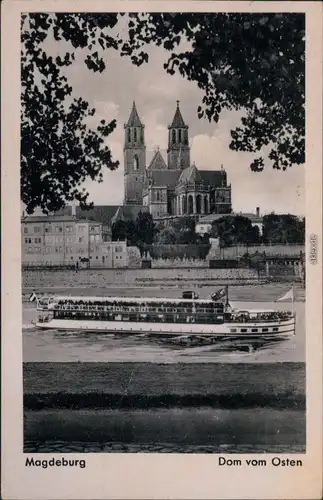 Ansichtskarte Magdeburg Fährschiff - Dom vom Osten 1956 