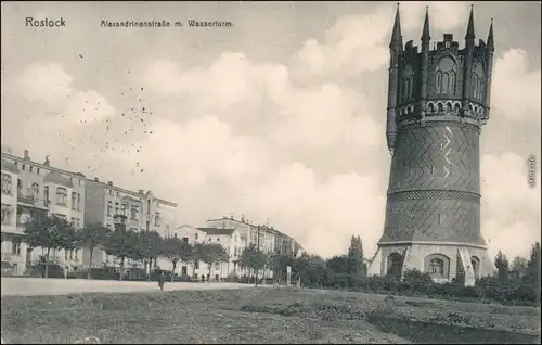 Ansichtskarte Rostock Alexandrinenstrasse, Wasserturm 1913 