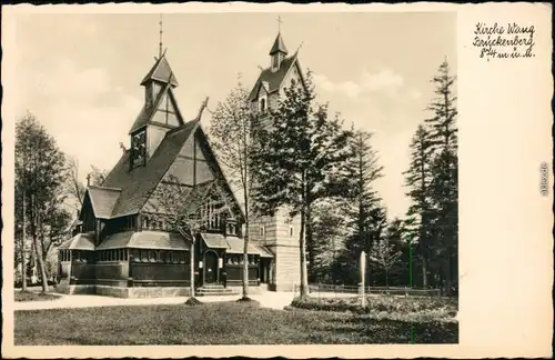 Ansichtskarte Krummhübel Karpacz Partie an der Kirche Wang 1932 