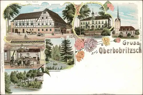 Oberbobritzsch-Hilbersdorf (Muldental) Litho: Stadt Gasthaus, Saal, Kirche 1902 