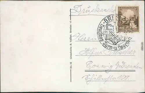 Ansichtskarte Breslau Wrocław Luftbild - Firiesenwiese - Stadion 1938 