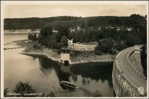 Ansichtskarte Marklissa Leśna Talsperre, Boot b Lauban Luban 1932