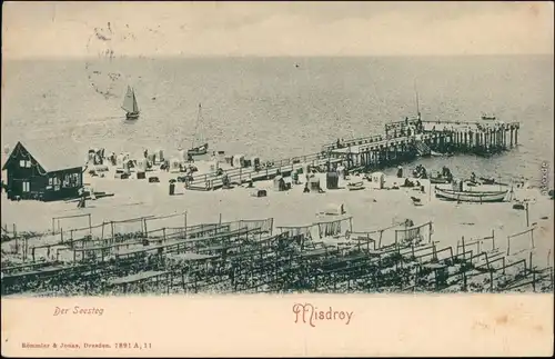 Ansichtskarte Misdroy Międzyzdroje Seesteg, Verkaufshütte - Strand 1908 