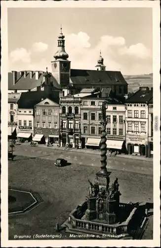 Braunau Broumov Markt - Geschäfte, Mariensäule und Stiftskirche 1932 