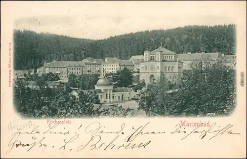 Ansichtskarte Marienbad Mariánské Lázně Blick auf den Kirchplatz 1901 