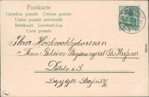  Glückwunsch - Neujahr/Sylvester: Kleeblätter, Kalender 1902 Goldrand