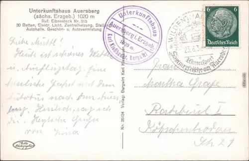 Ansichtskarte Auersberg (Erzgebirge) Unterkunftshaus Auersberg 1939
