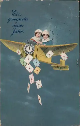  Glückwunsch - Neujahr/Sylvester: Kinder im Flugzeug, Briefpost 1917