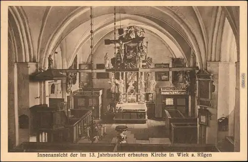 Ansichtskarte Wiek (Rügen) Innenansicht - Kirche - Altar 1923 