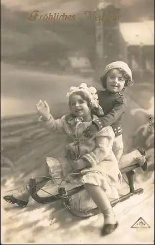 Ansichtskarte  Kinder, Schlittenfahrt - Neujahr 1912 