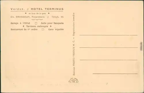 CPA Verdun Hotel Terminus (en face de la Gare) 1926 