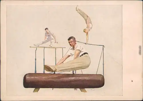 Ansichtskarte  Geräteturner am Bock Künstlerkarte Sport 1929