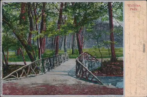 Weimar Künstlerkarte: Naturbrücke im Park an der Ilm 1902 Silber-Effekt