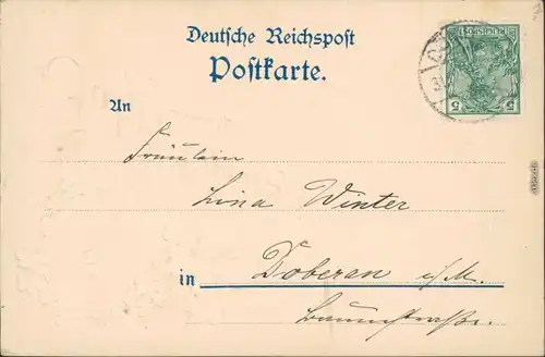  Glückwunsch - Neujahr/Sylvester: Kleeblatt u. Goldene Schrift 1904 Goldrand