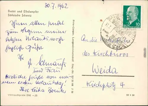 Ansichtskarte Lohmen (Sachsen) Bastei und Elbdampfer 1962