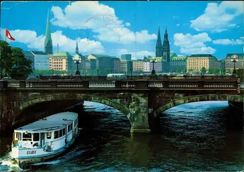 Ansichtskarte Hamburg Lombardsbrücke und Innenstadt, Fähre 1973