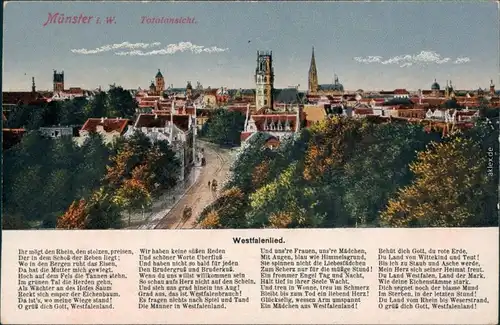 Ansichtskarte Münster (Westfalen) Panorama, Westfalenlied 1915