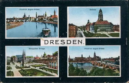 Ansichtskarte Dresden Friedrich-August-Brücke, Rathaus, Zwinger 1916
