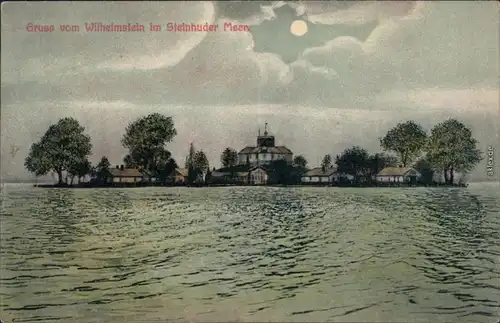 Ansichtskarte Wunstorf Mondschein, Steinhuder Meer - Wilhelmstein 1913 