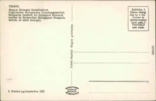 Ansichtskarte Tihany Ungarisches Biologisches Forschungsinstitut 1935