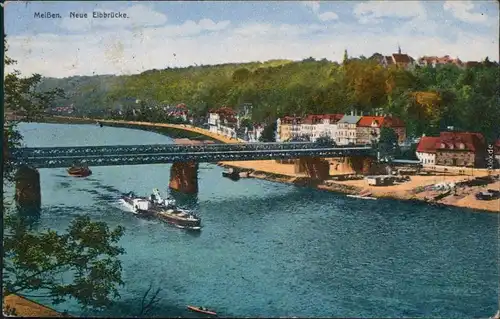 Ansichtskarte Meißen Neue Elbbrücke Elbedampfer 1937