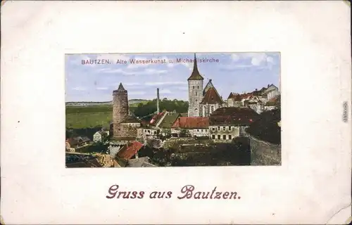 Ansichtskarte Bautzen Budyšin Alte Wasserkunst und Michaeliskirche 1920