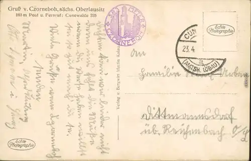 Ansichtskarte Cunewalde (Oberlausitz) Kumwałd Aussichtsturm-Czorneboh 1930