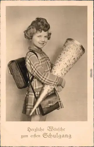 Glückwunsch - Schulanfang/Einschulung: Mädchen mit Zuckertüte 2 1937