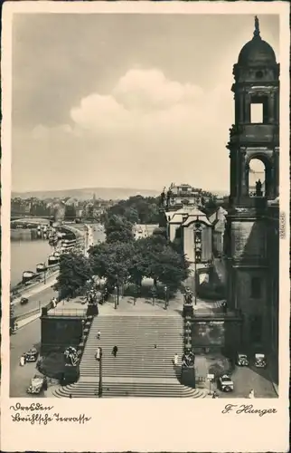 Ansichtskarte Innere Altstadt-Dresden Brühlsche Terrasse / Terassenufer 1940
