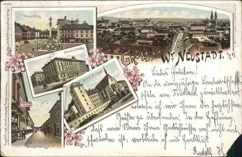 Wiener Neustadt Hauptplatz, Realschule, Militär-Akademie, Wiener-Straße, Panorama 1896