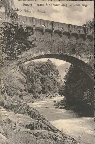 Ansichtskarte Meran Merano Steinerner Steg mit Zenoburg 1930