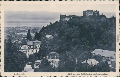 Ansichtskarte Badenweiler Burg Badenweiler (Schlossruine) und Rheinebene 1930