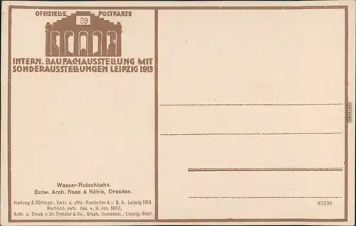 Leipzig Intern. Baufachausstellung mit Sonderausstellung: Wasser-Rutschbahn 1913