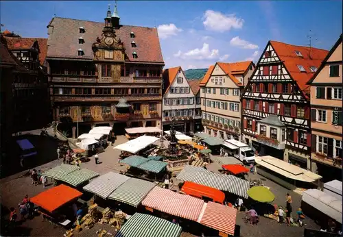 Ansichtskarte Tübingen Wochenmarkt vor dem Rathaus 1980