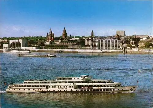 Ansichtskarte Mainz Rheinpartie, Rathaus, Dom 1980