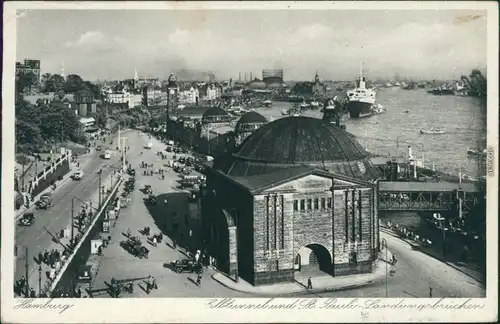 Ansichtskarte St. Pauli-Hamburg Elbtunnel, Landungsbrücken 1935