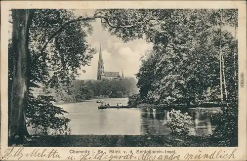 Ansichtskarte Chemnitz Karl-Marx-Stadt Blick auf die Schloßteich Insel 1932 