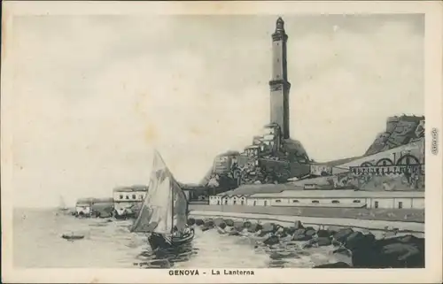 Ansichtskarte Genua Genova (Zena) Segelboot am Leuchtturm 1924 